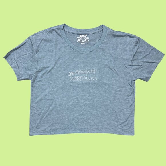 Inner Thoughts Light Blue Embroidered Take Me To Sunset Central Cropped Tee - Picture 1 of 6